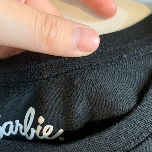 Barbie Top Womens L large Black Cropped Logo Mesh Long Sleeve Y2K Layered *READ - Picture 12 of 14